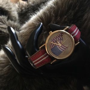 Valdawn unisex American flag leather band watch